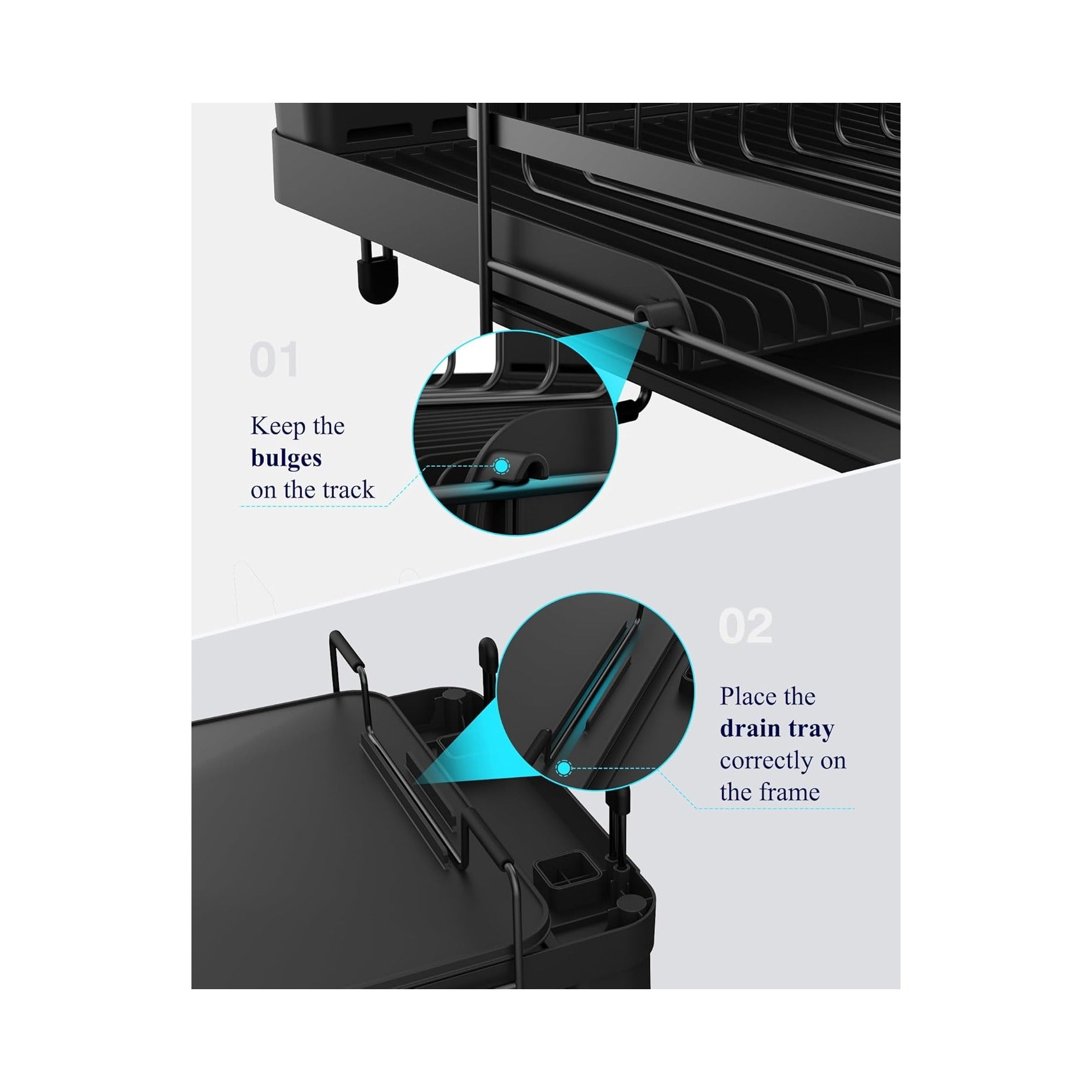 Large Dish Drying Rack - Extendable Dish Rack, Multifunctional Dish Rack for Kitchen Counter, Anti-Rust Dish Drainers with Cutlery & Cup Holders