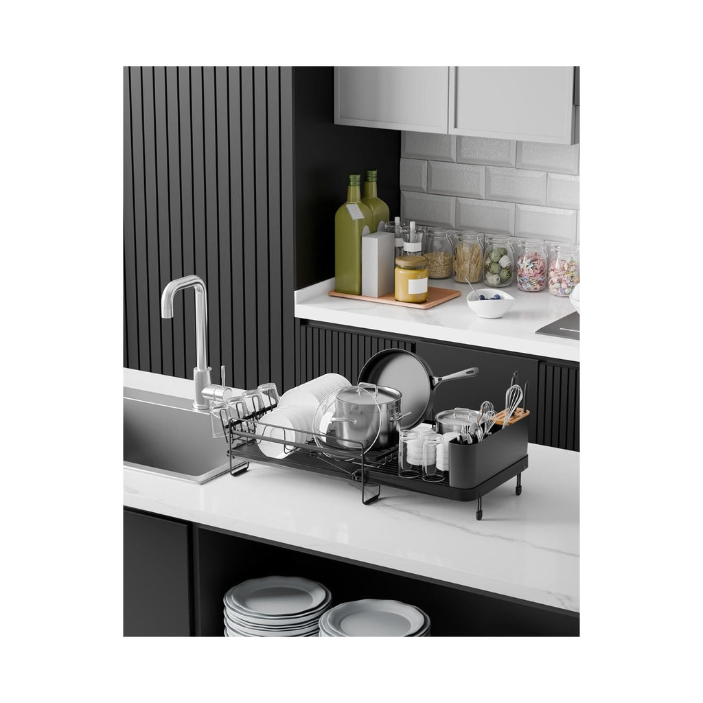Large Dish Drying Rack - Extendable Dish Rack, Multifunctional Dish Rack for Kitchen Counter, Anti-Rust Dish Drainers with Cutlery & Cup Holders