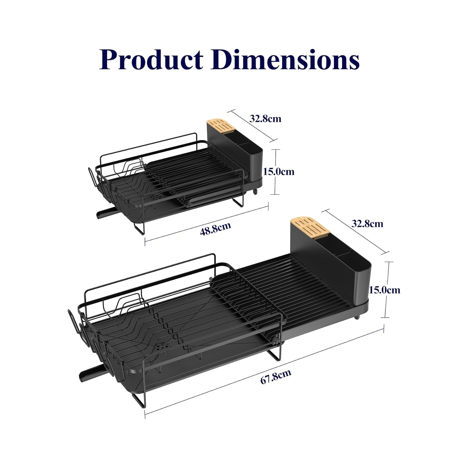 Large Dish Drying Rack - Extendable Dish Rack, Multifunctional Dish Rack for Kitchen Counter, Anti-Rust Dish Drainers with Cutlery & Cup Holders