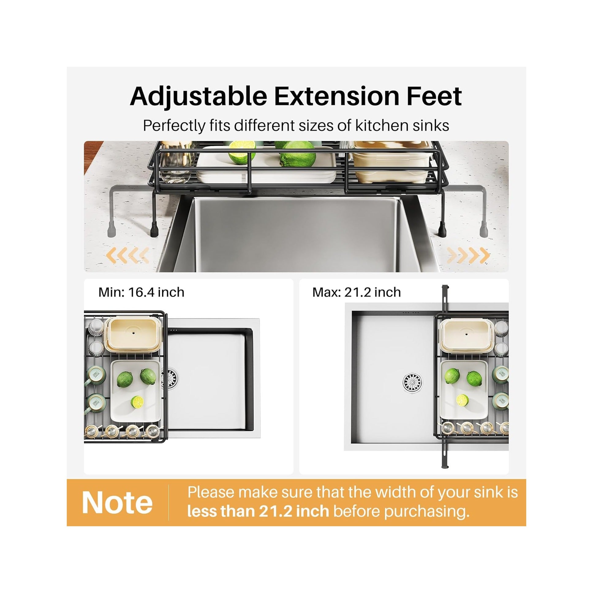 Dish Drying Rack - Extendable Dish Rack, Large Sink Drying Dish Drainer for Kitchen Counter, Stainless Steel Dish Strainer with Utensil Holder