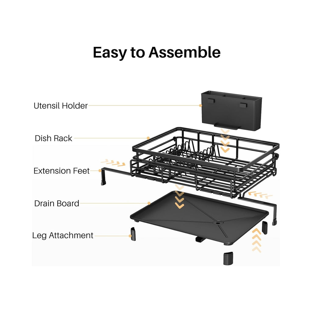 Dish Drying Rack - Extendable Dish Rack, Large Sink Drying Dish Drainer for Kitchen Counter, Stainless Steel Dish Strainer with Utensil Holder