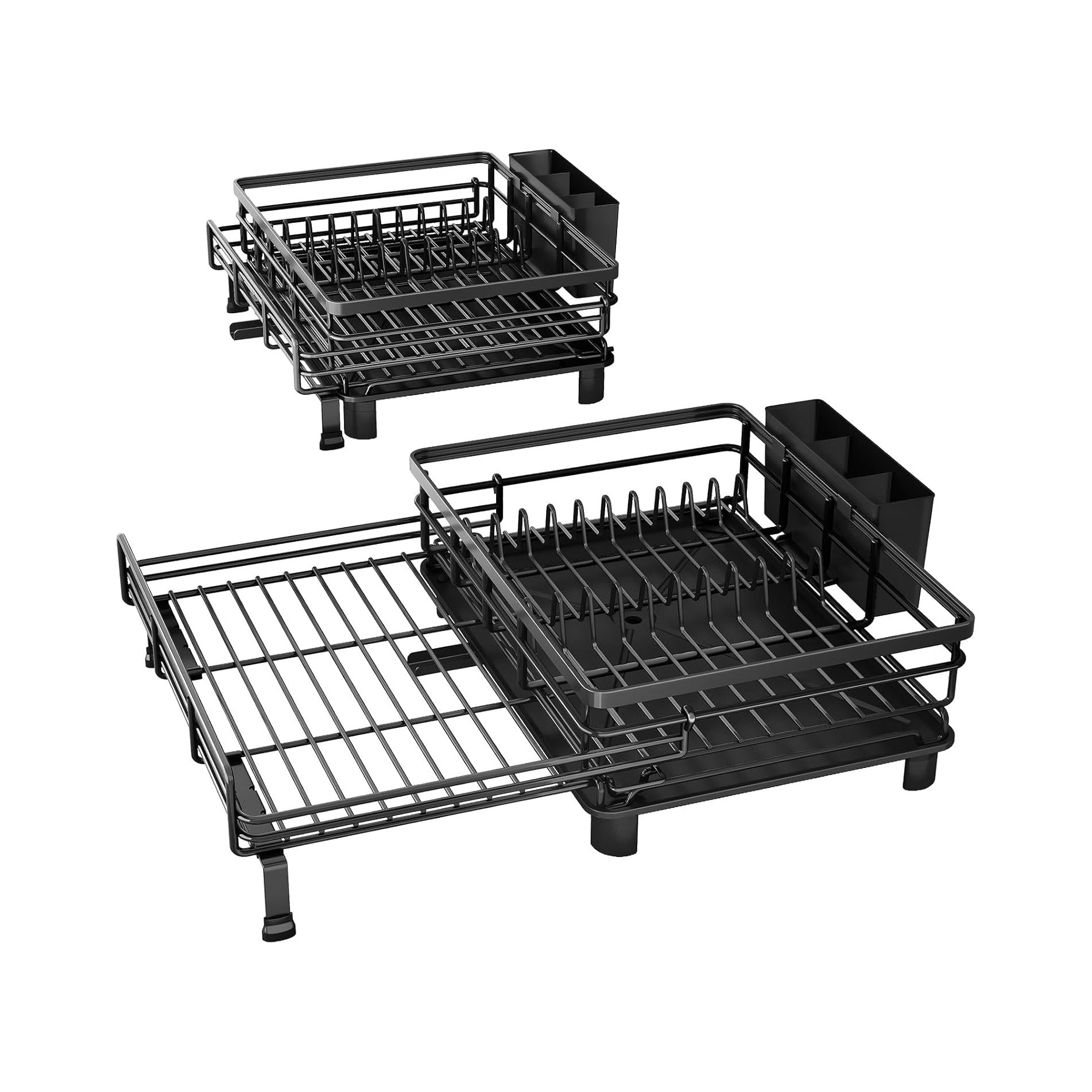 Dish Drying Rack - Extendable Dish Rack, Large Sink Drying Dish Drainer for Kitchen Counter, Stainless Steel Dish Strainer with Utensil Holder