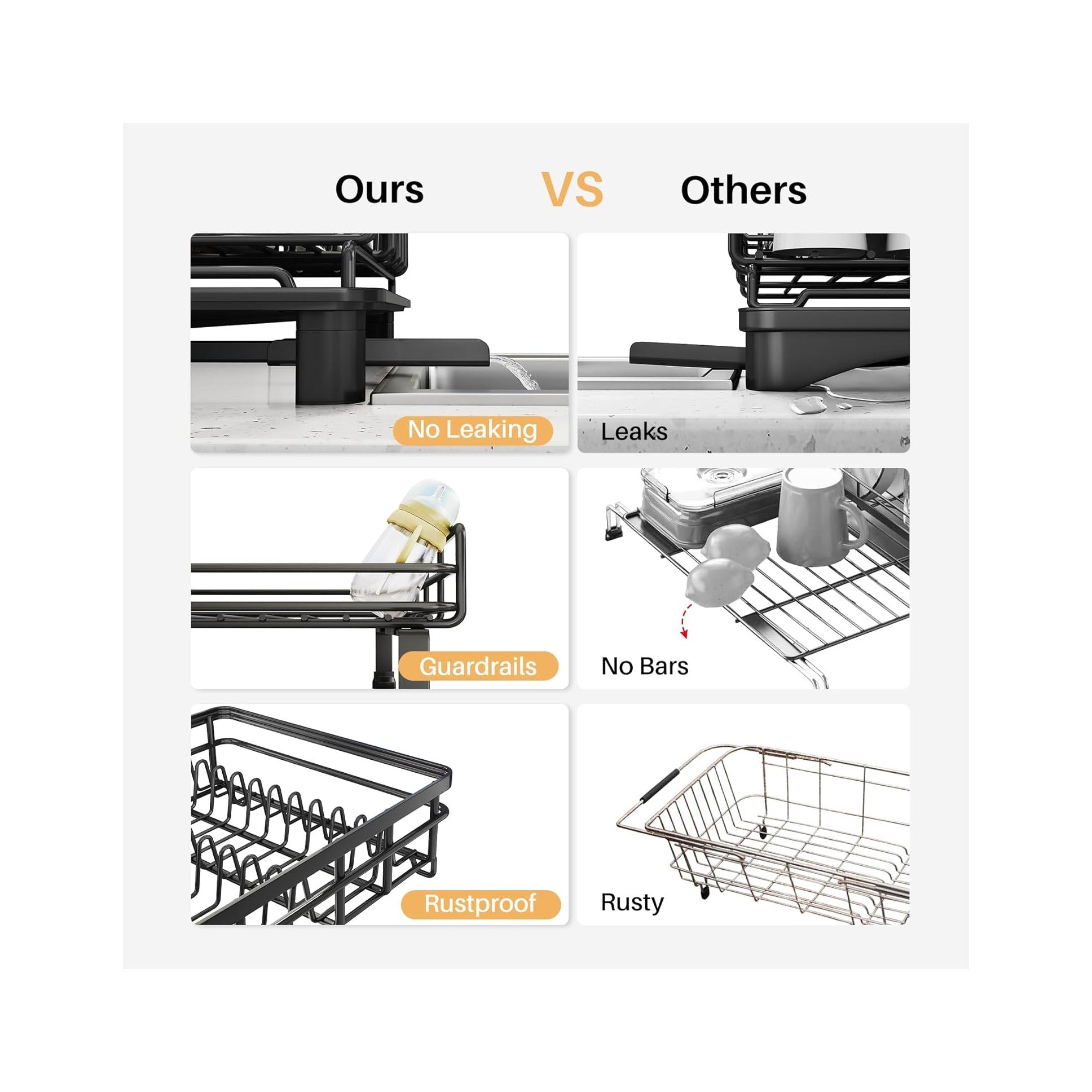 Dish Drying Rack - Extendable Dish Rack, Large Sink Drying Dish Drainer for Kitchen Counter, Stainless Steel Dish Strainer with Utensil Holder