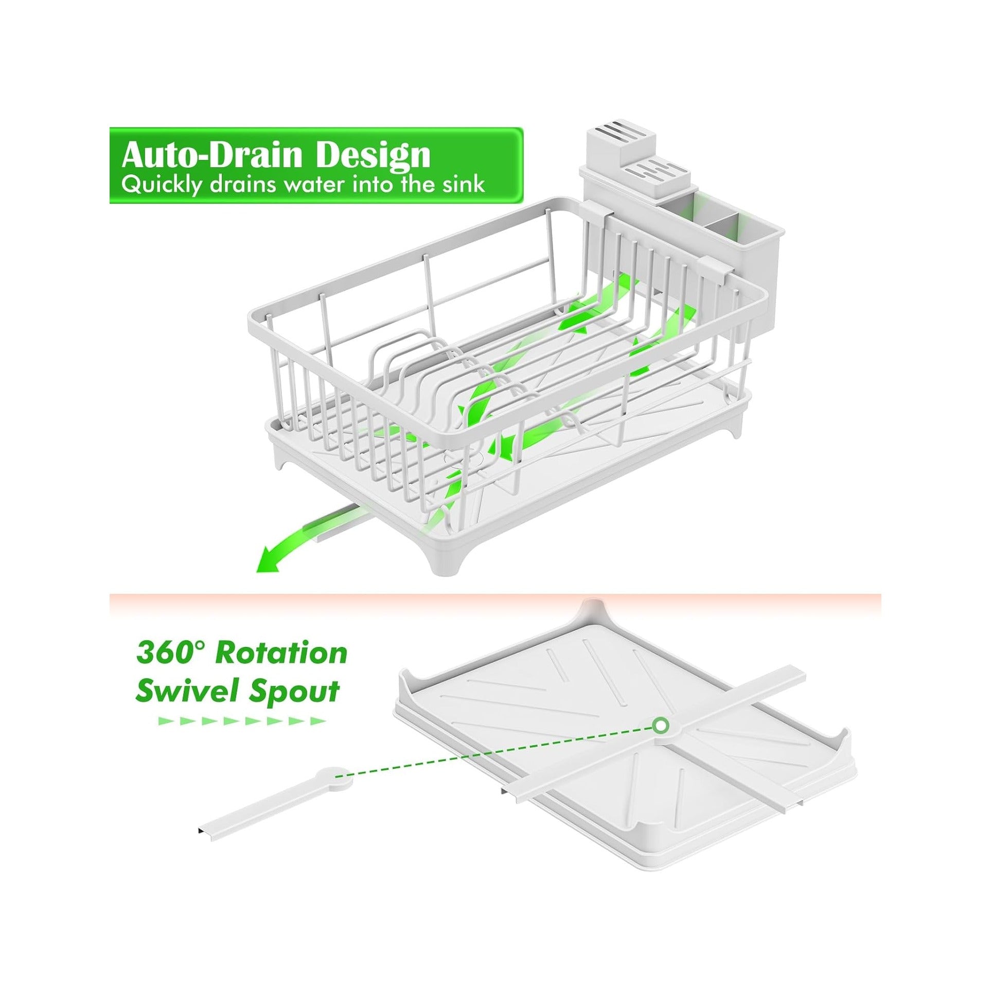 Dish Drying Rack - Space-Saving Small Dish Rack for Kitchen Counter, Rust-Resistant Kitchen Drying Rack, Compact Dish Drainer Organizer with Utensil Holder for Home Kitchen, White