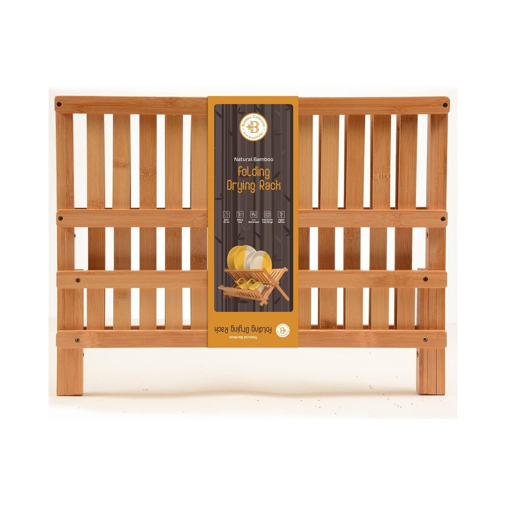 Dish Drying Rack - Collapsible Bamboo 2 Tier Foldable Wooden Dish Drainer for Countertop, Plates Cups Bowls Utensils, Eco Friendly Folding Bamboo Dish Rack for Kitchen Home