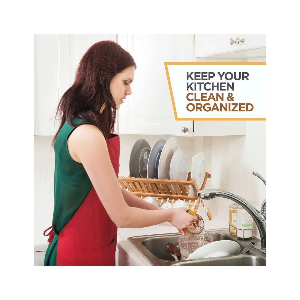 Dish Drying Rack - Collapsible Bamboo 2 Tier Foldable Wooden Dish Drainer for Countertop, Plates Cups Bowls Utensils, Eco Friendly Folding Bamboo Dish Rack for Kitchen Home