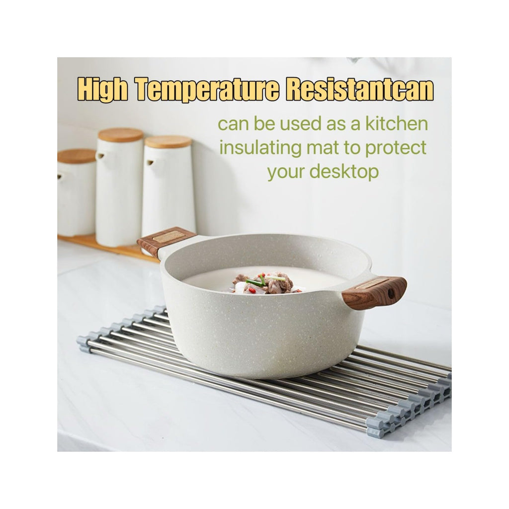 Roll Up Dish Drying Rack, 17.7" x 11.8" Over The Sink Dish Drying Rack, Kitchen Dish Rack Foldable Dish Drainer, Stainless Steel Dish Drying Rack for Kitchen Sink Counter Storage