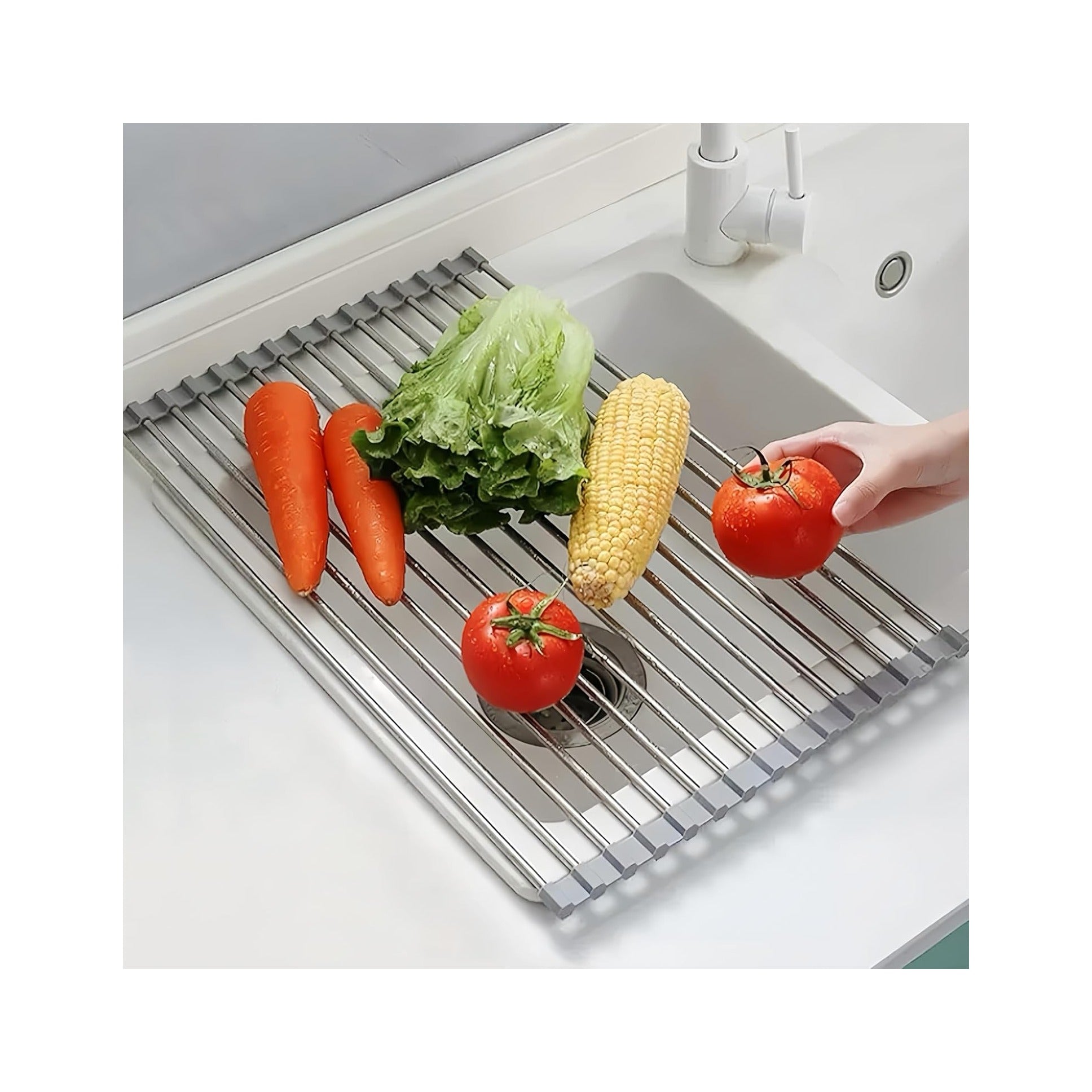 Roll Up Dish Drying Rack, 17.7" x 11.8" Over The Sink Dish Drying Rack, Kitchen Dish Rack Foldable Dish Drainer, Stainless Steel Dish Drying Rack for Kitchen Sink Counter Storage