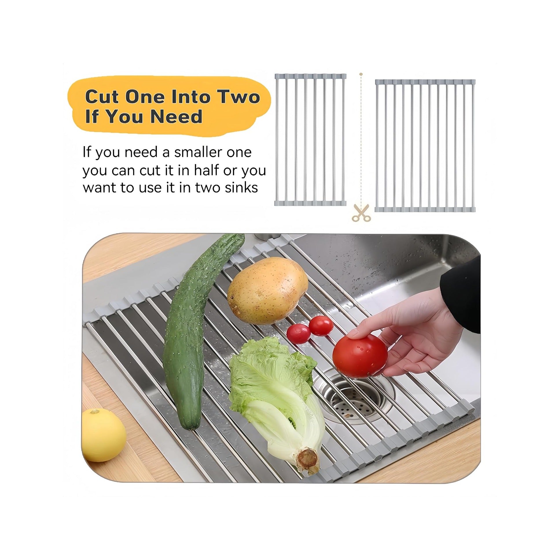 Roll Up Dish Drying Rack, 17.7" x 11.8" Over The Sink Dish Drying Rack, Kitchen Dish Rack Foldable Dish Drainer, Stainless Steel Dish Drying Rack for Kitchen Sink Counter Storage