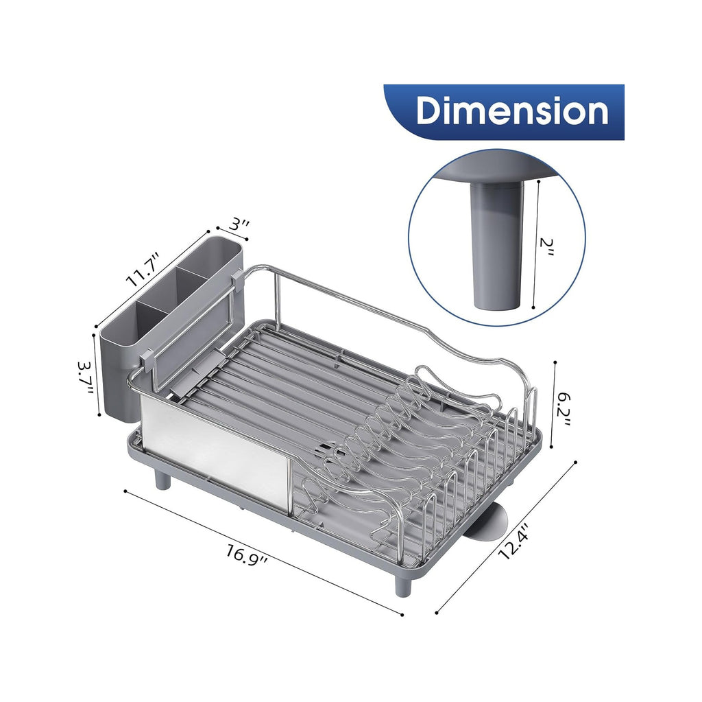 Stainless Steel Dish Drying Rack - Large Capacity Kitchen Counter Organizer with Drain Board, Utensil Holder & Detachable Cup Shelf, 304 Surgical-Grade Rust-Proof Dish Drainer, Easy Assembly