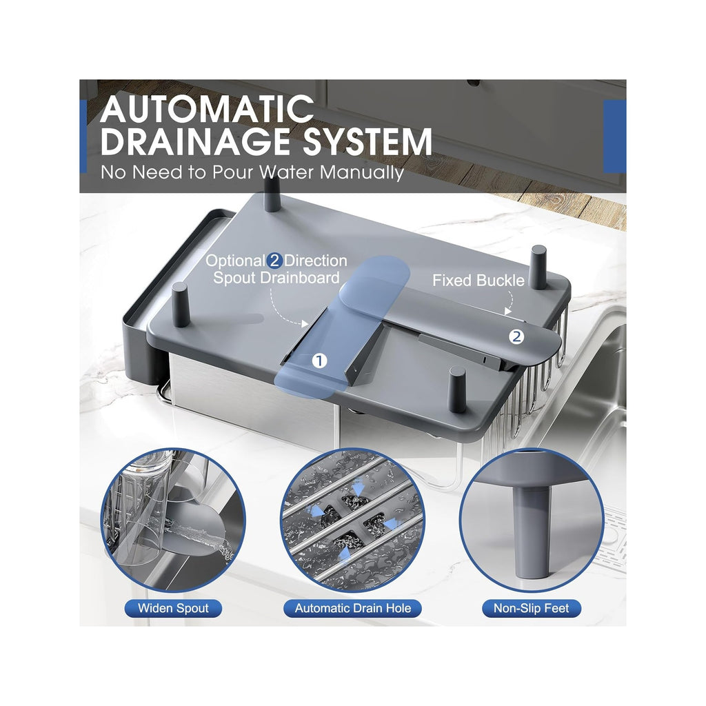Stainless Steel Dish Drying Rack - Large Capacity Kitchen Counter Organizer with Drain Board, Utensil Holder & Detachable Cup Shelf, 304 Surgical-Grade Rust-Proof Dish Drainer, Easy Assembly