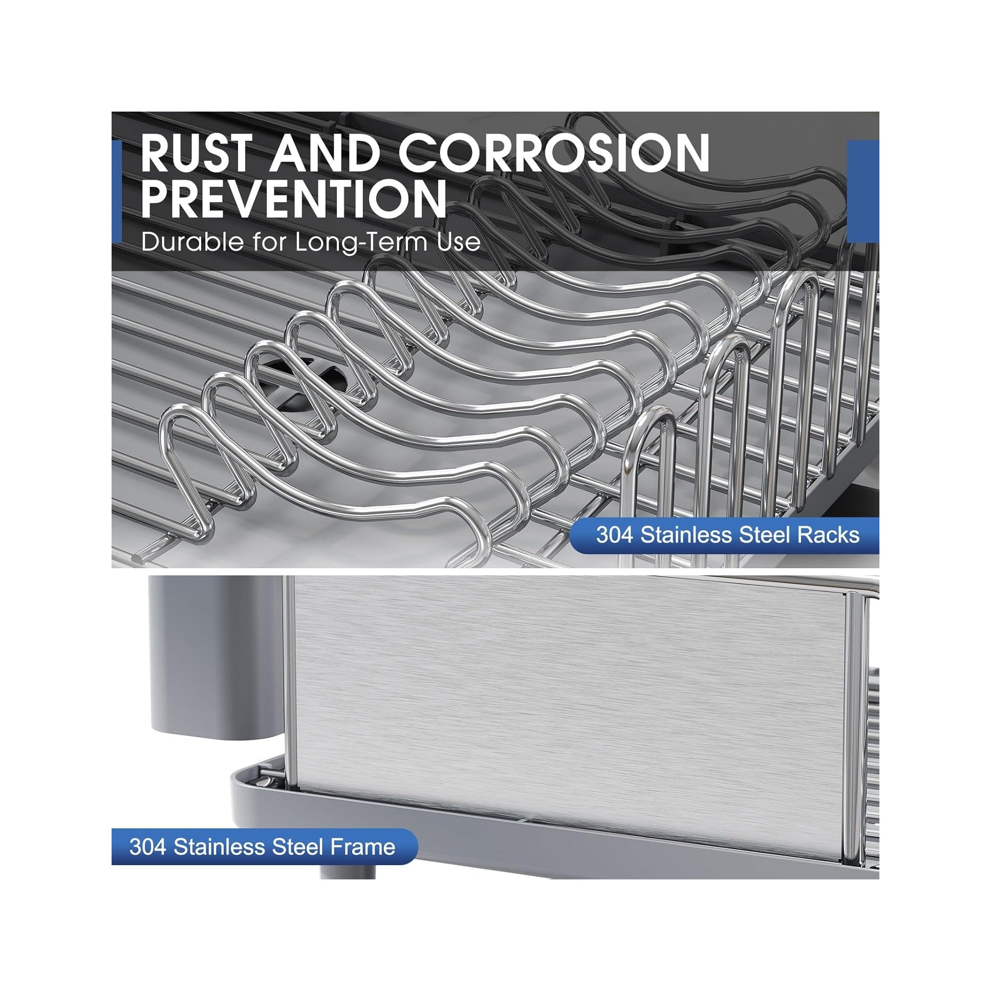 Stainless Steel Dish Drying Rack - Large Capacity Kitchen Counter Organizer with Drain Board, Utensil Holder & Detachable Cup Shelf, 304 Surgical-Grade Rust-Proof Dish Drainer, Easy Assembly