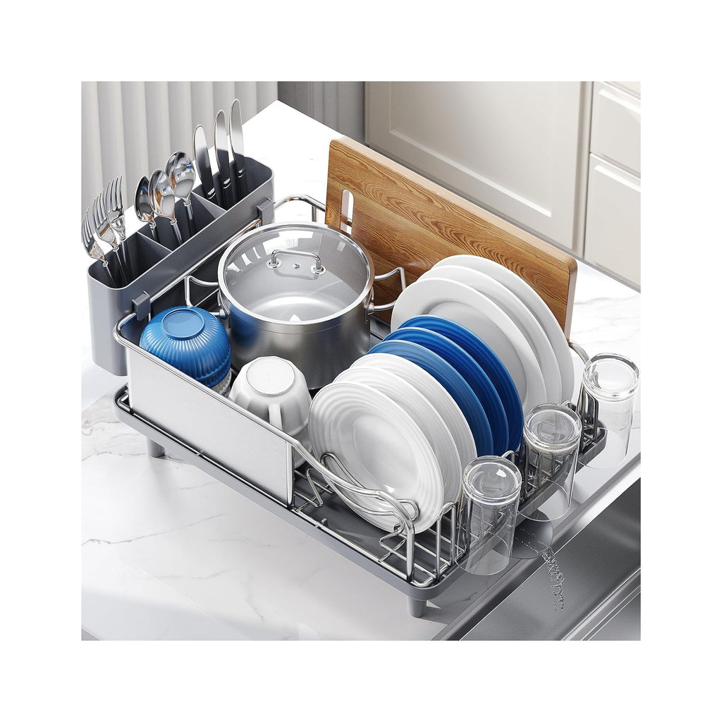Stainless Steel Dish Drying Rack - Large Capacity Kitchen Counter Organizer with Drain Board, Utensil Holder & Detachable Cup Shelf, 304 Surgical-Grade Rust-Proof Dish Drainer, Easy Assembly
