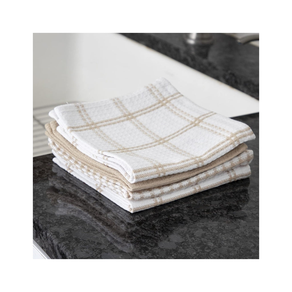 Premium Waffle Dish Cloths: Highly Absorbent, Super Soft Long Lasting - 100% Cotton, 12"x13" Flat Waffle Dish Towel for Cleaning & Drying Dishes, (4-Pack), Sand