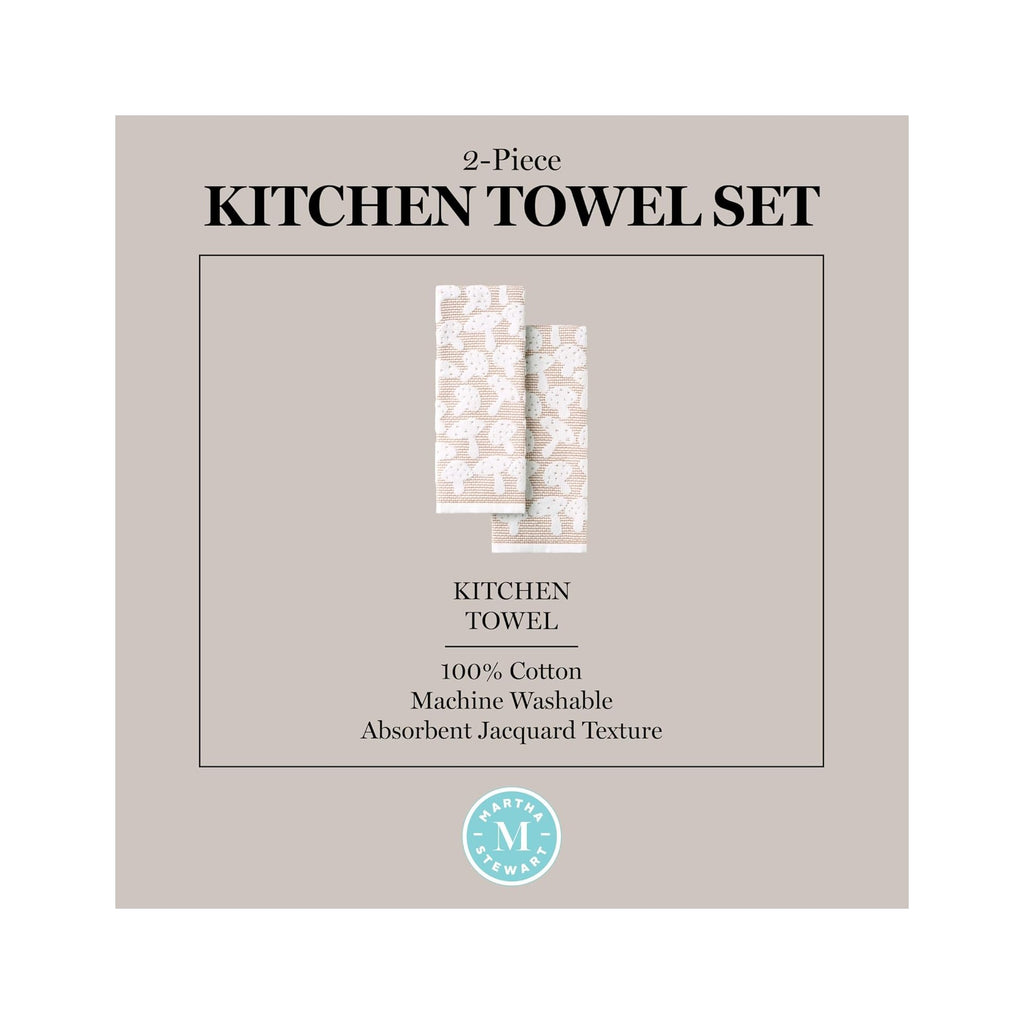Woodland Harvest Jacquard Mushrooms Kitchen Towel 2-Pack Set, 100% Cotton with Absorbent Honeycomb Texture, Decorative Kitchen Towels, Brown, 16"X28"