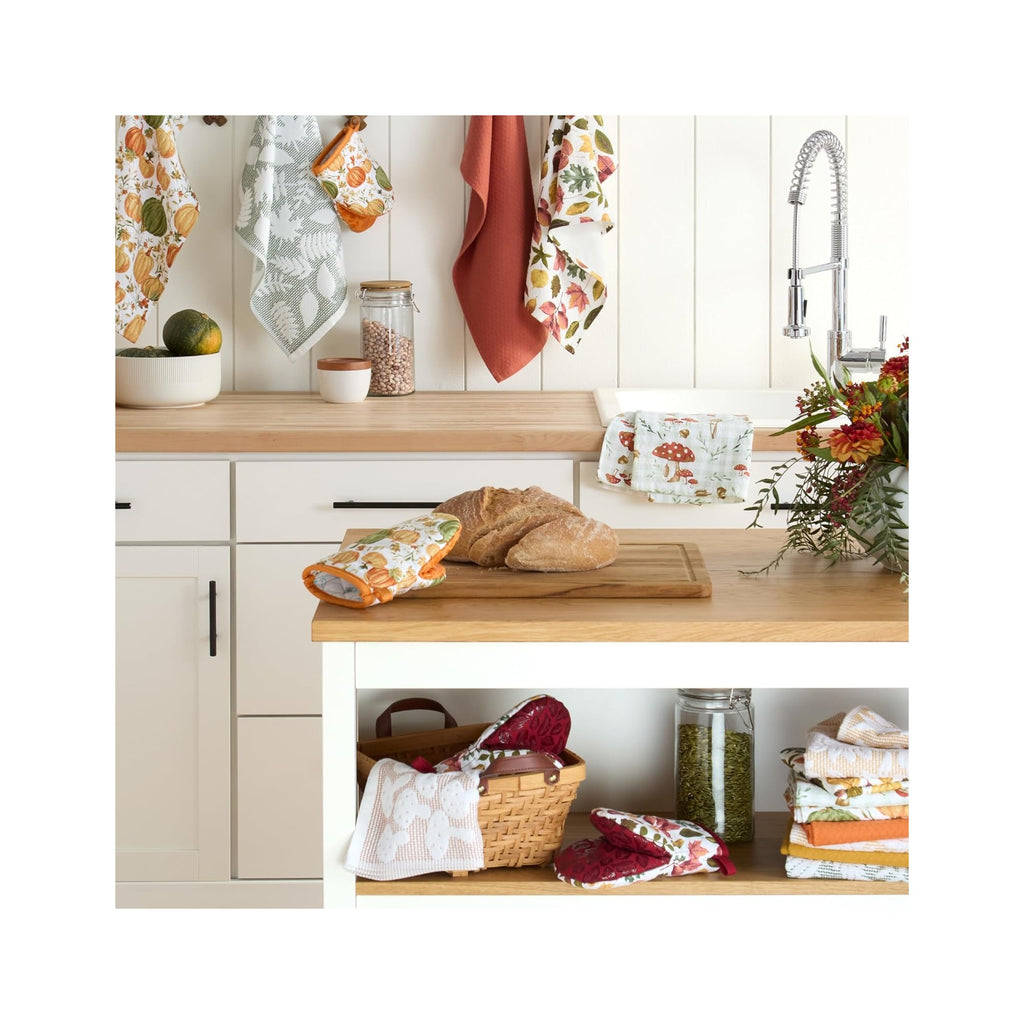 Woodland Harvest Jacquard Mushrooms Kitchen Towel 2-Pack Set, 100% Cotton with Absorbent Honeycomb Texture, Decorative Kitchen Towels, Brown, 16"X28"