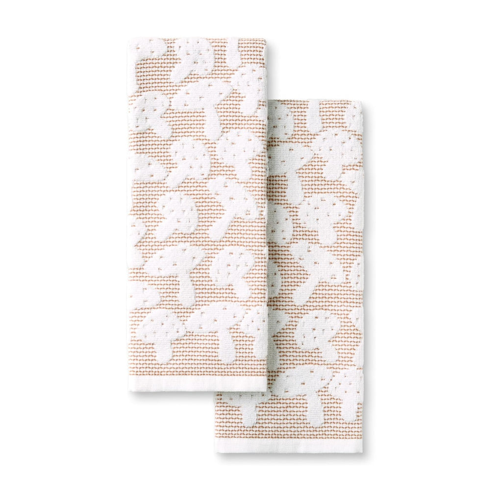 Woodland Harvest Jacquard Mushrooms Kitchen Towel 2-Pack Set, 100% Cotton with Absorbent Honeycomb Texture, Decorative Kitchen Towels, Brown, 16"X28"