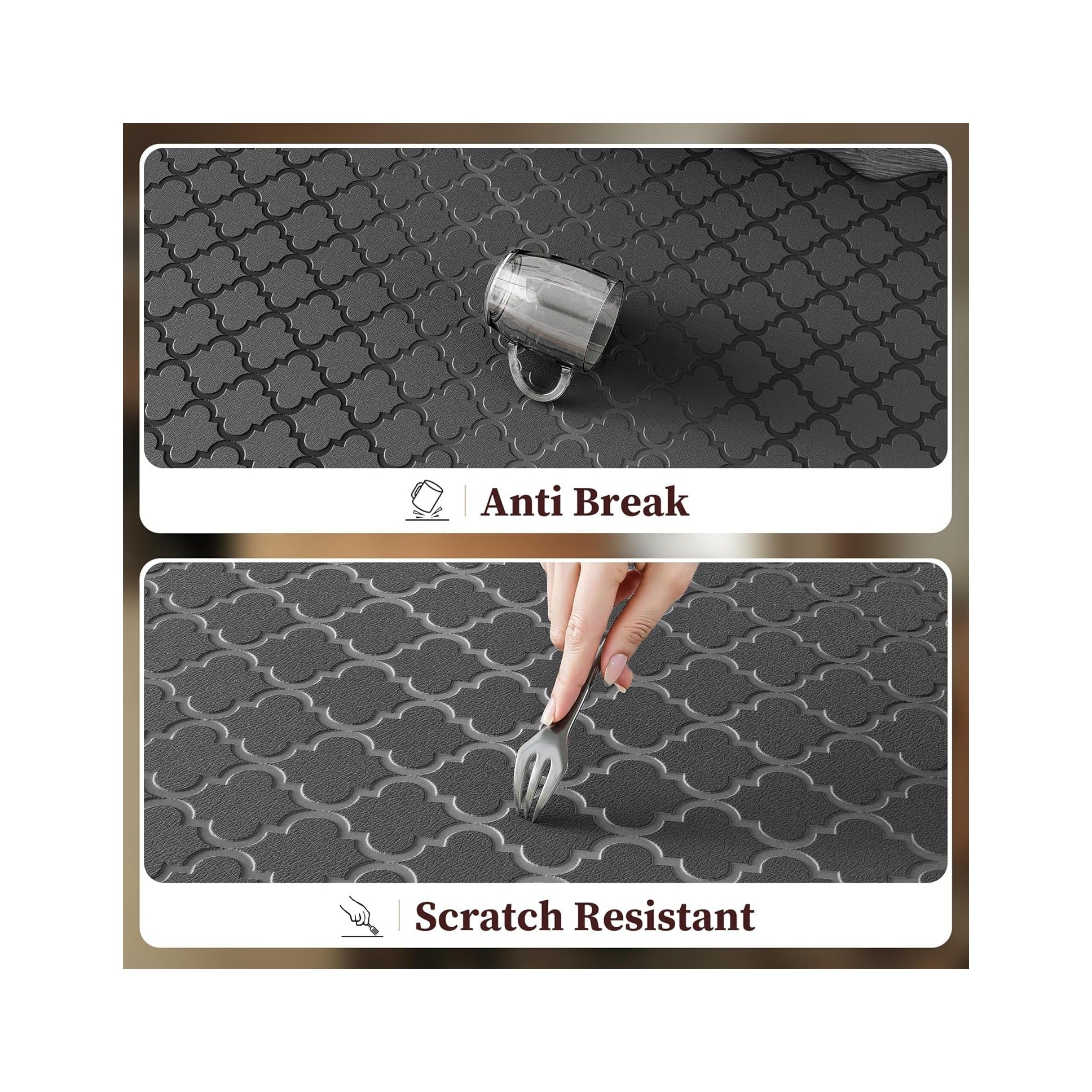 Upgrade Scalloped Embossed Kitchen Mats for Floor 2PCS Cushioned Anti Fatigue Waterproof Foam Kitchen Rugs Non Slip Washable Comfort Standing Mat for Office Sink Laundry, Black