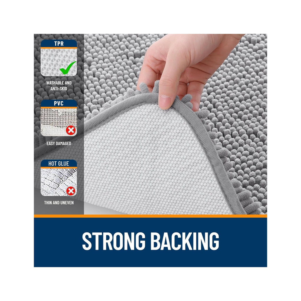 Bathroom Rugs 30x20, Extra Soft Absorbent Chenille Bath Rugs, Rubber Backing Quick Dry, Machine Washable Bath Mats for Bathroom Floor, Tub and Shower, Home Decor Accessories, Grey