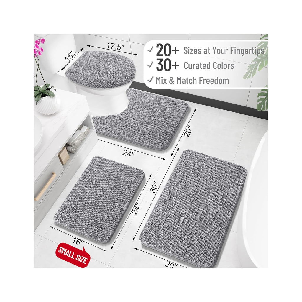 Bathroom Rugs 30x20, Extra Soft Absorbent Chenille Bath Rugs, Rubber Backing Quick Dry, Machine Washable Bath Mats for Bathroom Floor, Tub and Shower, Home Decor Accessories, Grey