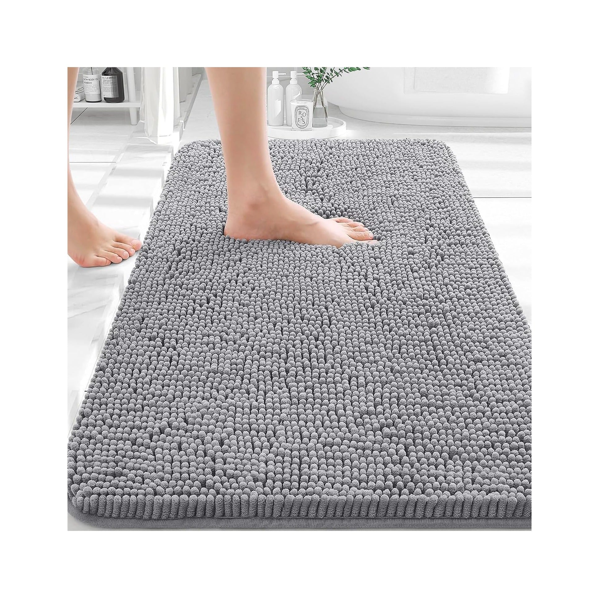 Bathroom Rugs 30x20, Extra Soft Absorbent Chenille Bath Rugs, Rubber Backing Quick Dry, Machine Washable Bath Mats for Bathroom Floor, Tub and Shower, Home Decor Accessories, Grey